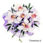 Exclusivo arreglo de orquídeas naturales en base rústica decorativa de tela en base humectada. Larga duración. Fino y oportuno para cualquier ocasión.