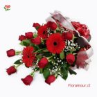 Bello ramo de rosas, gerberas y follajes, envuelto en papeles de fantasía
Selecciones color
Sólo Santiago.