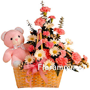 Arreglo de Flores exclusivo de florerÃ­as floramour ChilePara el mÃ¡s bello de los bebÃ©s (Disponibilidad de flores y peluches para niÃ±o o niÃ±a, favor mencionar en su pedido)