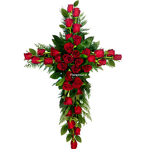 Cruz de rosas rojas