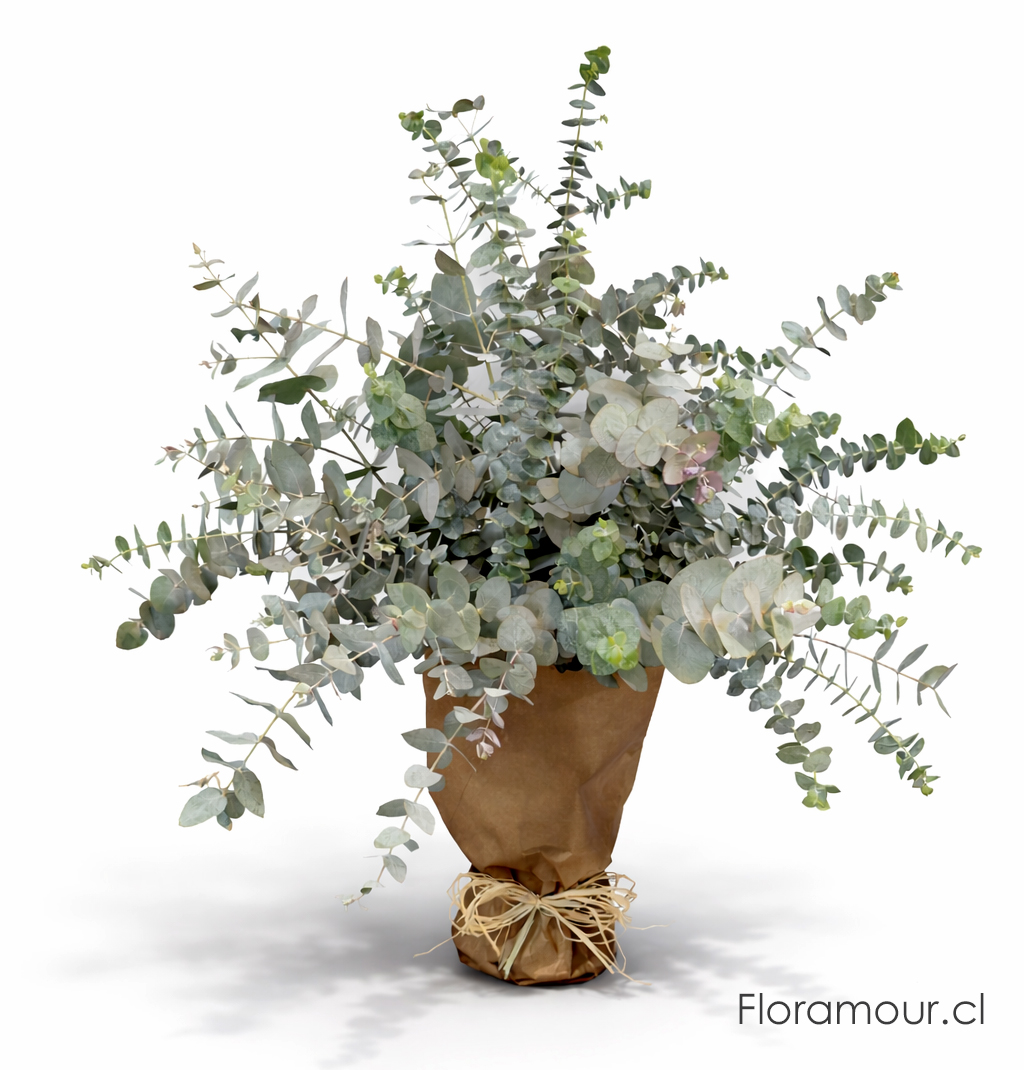 Ramo de Eucaliptus naturales. Follajes atados para poner en florero de casa u oficina.
La fragancia de los bosques de sur envuelve el ambiente creando una atm&oacute;sfera relajada y m&iacute;stica.