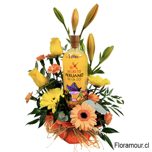 Arreglo Floral Con pisco sour de mango del El Secreto Peruano perfecto para toda Ocasión