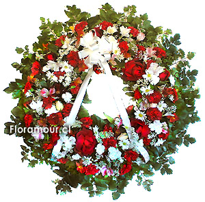 Corona de flores mixtas para funeral, color en rojo y blanco
