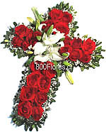 Hermosa cruz floral de condolencias. Apropiado como ofrenda personal o institucional.