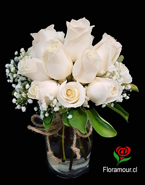 Florero de vidrio rÃƒÂºstico con atado de 15 rosas importadas estilo ramo de novia. Disponible para envÃƒÂ­os sÃƒÂ³lo en Santiago de Chile y comunas cercanas.Seleccione color de las rosas.